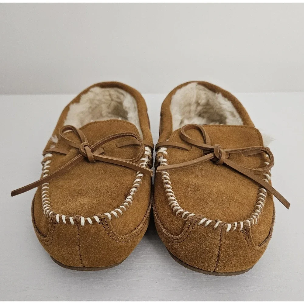 NWOT Nordstrom Men's Micah Suede Moccasin Slippers Faux Fur Lined Chestnut‎ 7-8